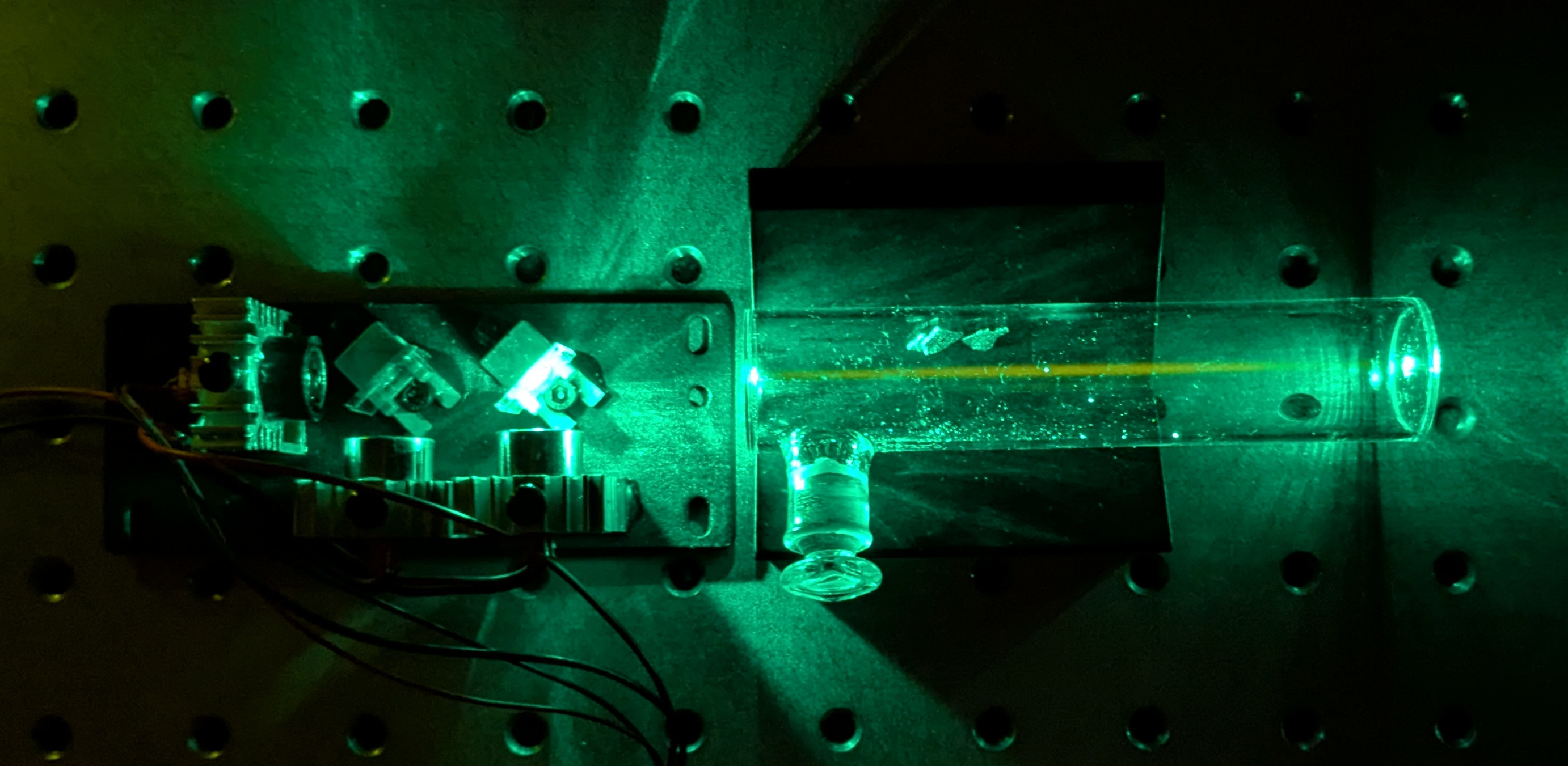  Iodine fluoresence induced by a low-cost laser in the Fischer lab.
